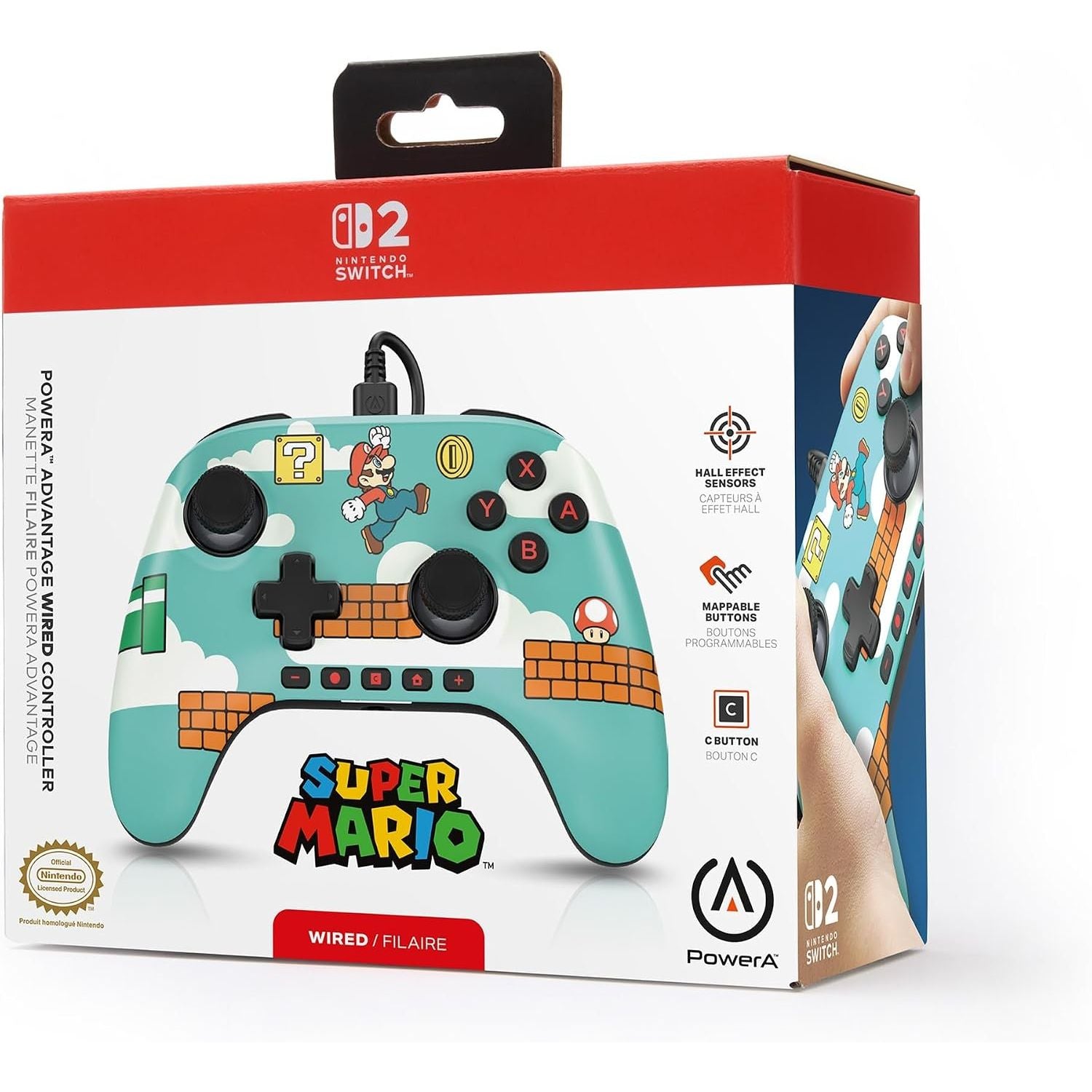 PowerA Advantage Wired Controller for Nintendo Switch 2 – Mario Time, Hall Effect Sticks, Mappable Buttons & C Button